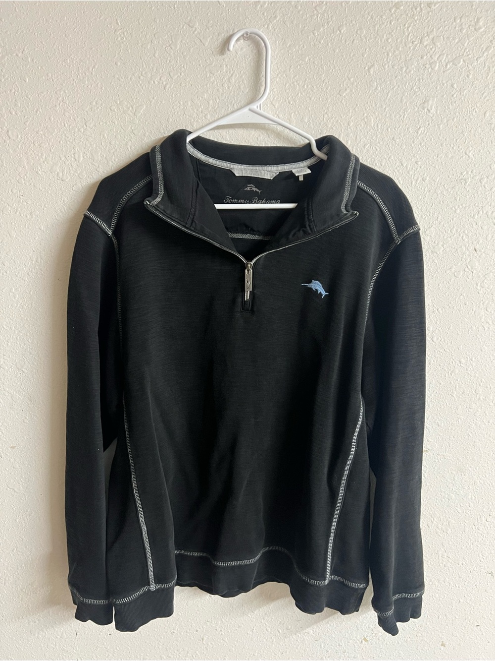 Tommy Bahama Black Half-Zip Sweater with Light Blue Marlin Logo